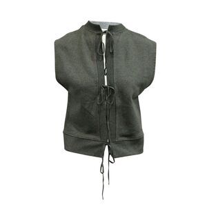 T by Alexander Wang Tie Front Sweater Vest in Grey Cotton